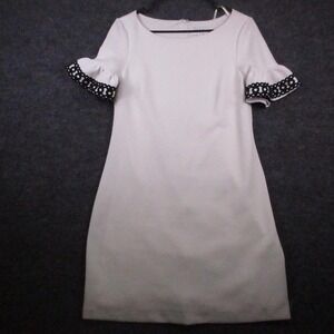 ELLE Dress Womens Small White Short Bell Sleeve Ruffle Shift Lined Knit